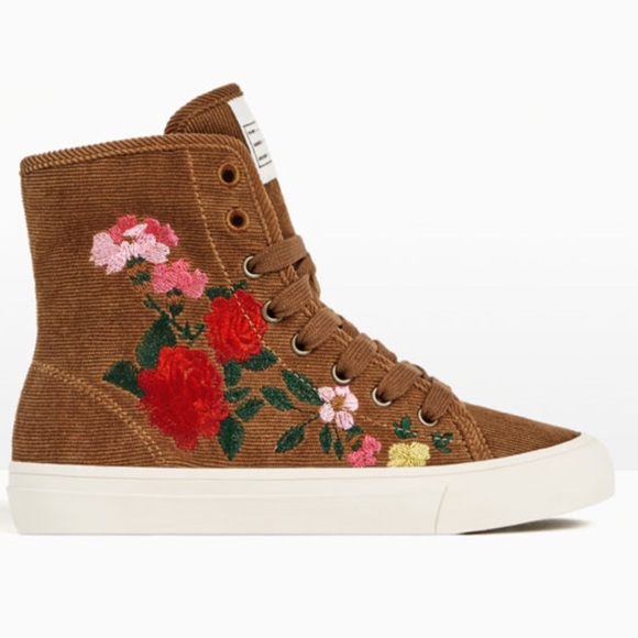 Zara Other - Zara Girls Brown High Top Embroidered Shoes